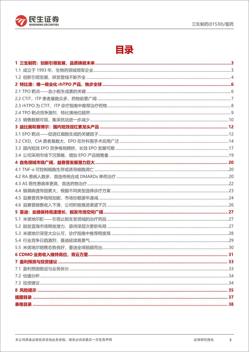 《三生制药(1530.HK)深度研究：基本面稳健，生发产品蔓迪及后续管线持续发力-240308-民生证券-39页》 - 第2页预览图