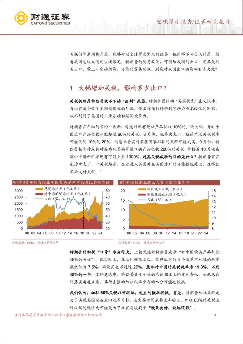 《美国大选深度观察系列之五：贸易制裁如何拖累出口？-241107-财通证券-19页》 - 第4页预览图