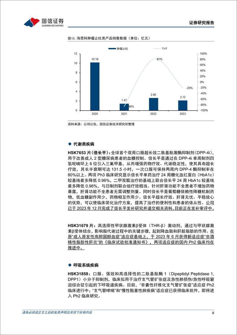 《海思科(002653)麻醉产品销售收入同比增长94.5%25，创新管线进入收获期-240515-国信证券-15页》 - 第8页预览图