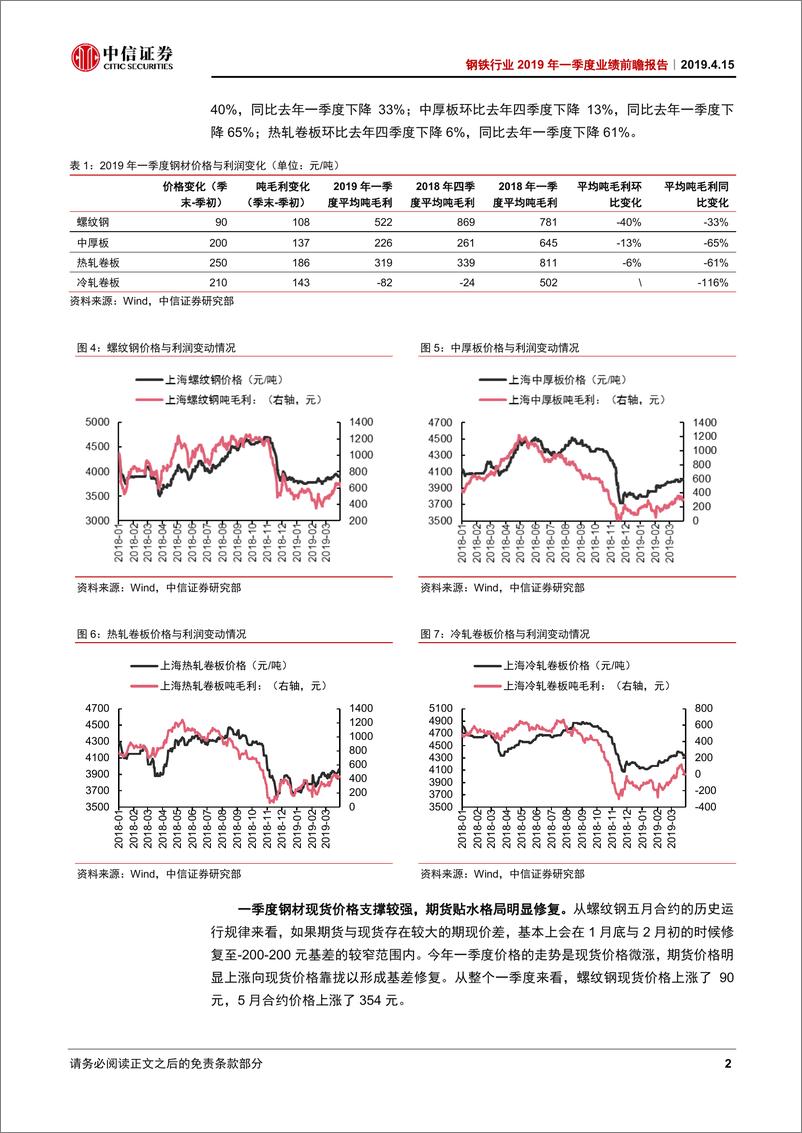 《钢铁行业2019年一季度业绩前瞻报告：铁矿石走势强于钢价，钢企业绩普遍下滑-20190415-中信证券-17页》 - 第6页预览图