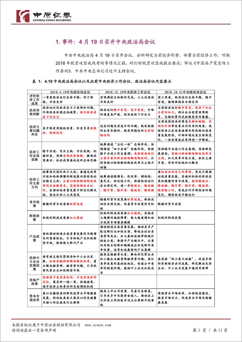 《4.19中央政治局会议点评：政策再迎边际转向，A股大势仍向好-20190423-中原证券-11页》 - 第4页预览图