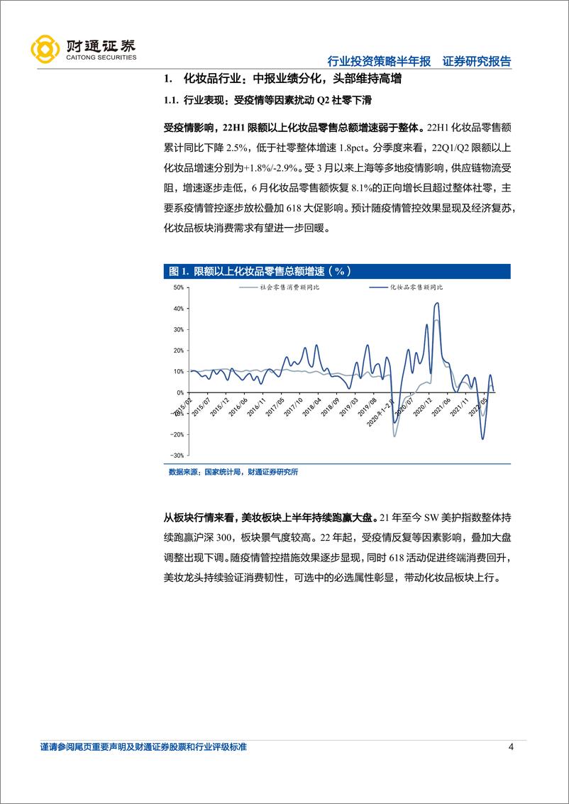 《化妆品及医美行业2022年中报总结：行业持续分化，龙头企业彰显经营韧性-20220907-财通证券-21页》 - 第5页预览图