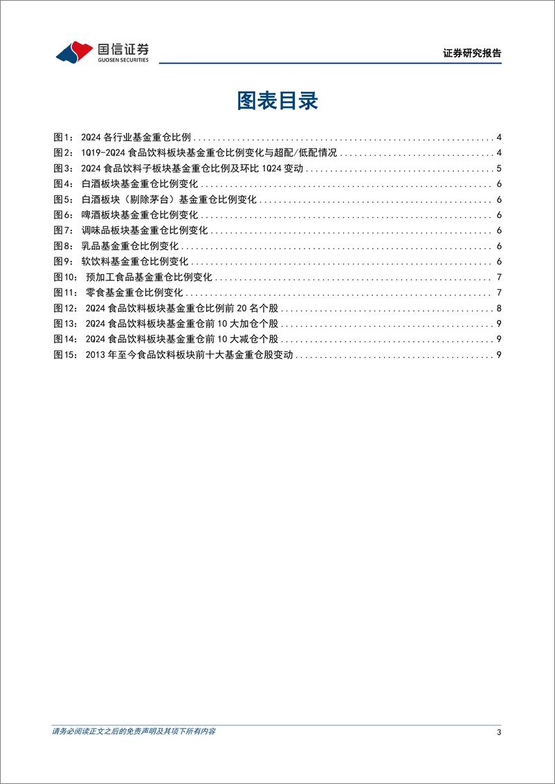 《食品饮料行业2024年二季度基金持仓分析：食品饮料板块基金重仓比例下降，白酒、啤酒超配比例收窄-240722-国信证券-13页》 - 第3页预览图