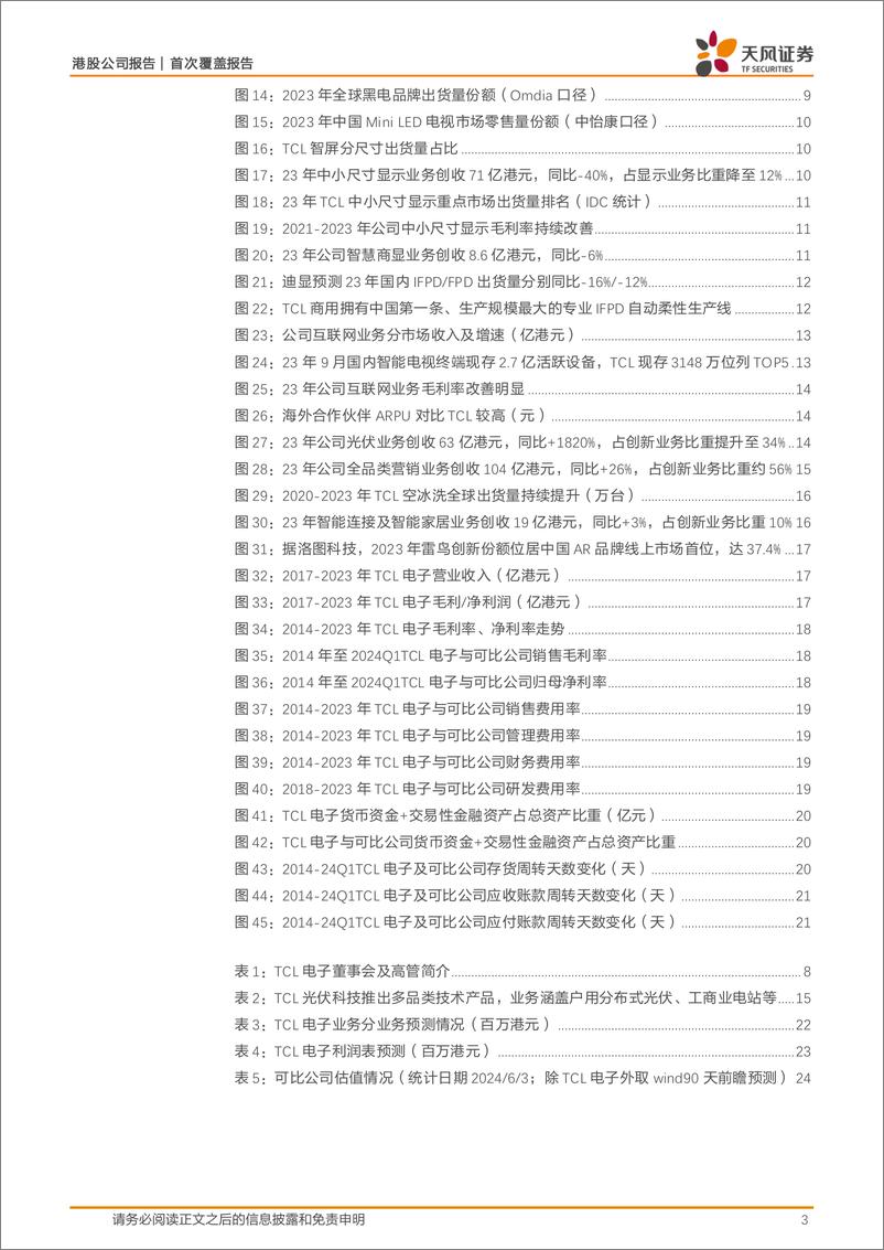 《TCL电子(01070.HK)全球份额扩张，盈利质量改善-240608-天风证券-25页》 - 第3页预览图