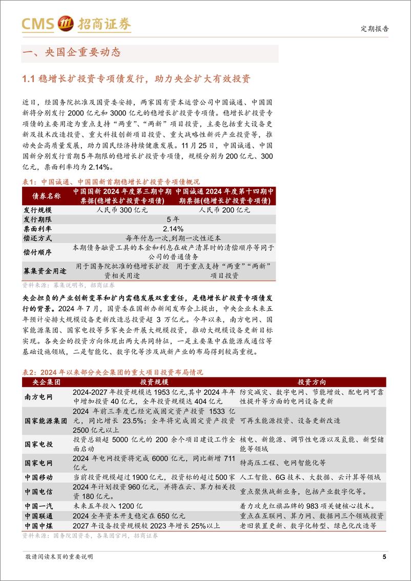 《央国企动态系列报告之28：稳增长扩投资专项债发行，助力央企扩大有效投资-241201-招商证券-29页》 - 第5页预览图