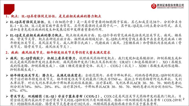 《医药行业创新药靶点系列研究之五-IL-1β：炎症相关疾病的潜力靶点-240619-浙商证券-24页》 - 第2页预览图