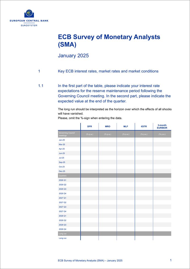 《欧洲央行-欧洲央行货币分析师调查（SMA）（英）-2025.1-7页》 - 第1页预览图