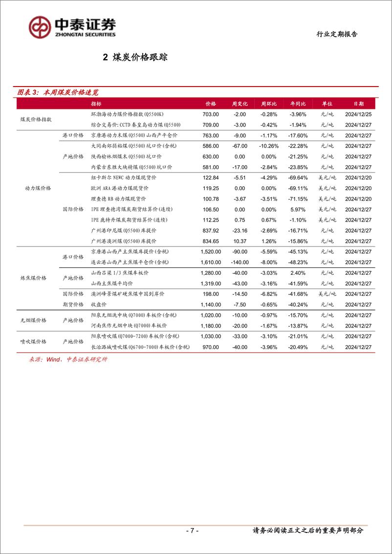 《煤炭行业：长协签订量稳步推进，密切关注焦煤长协价格-241228-中泰证券-24页》 - 第7页预览图