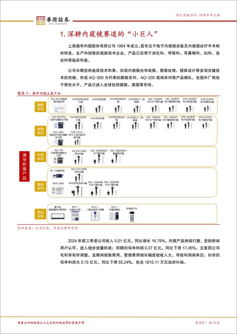 《澳华内镜(688212)国产软镜领跑者，AQ系列产品稳步放量-241213-华源证券-17页》 - 第5页预览图