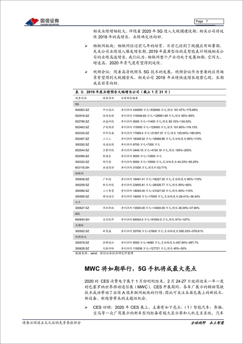 《通信行业2020年2月投资策略：关注5G、物联网和视频会议板块-20200205-国信证券-11页》 - 第8页预览图