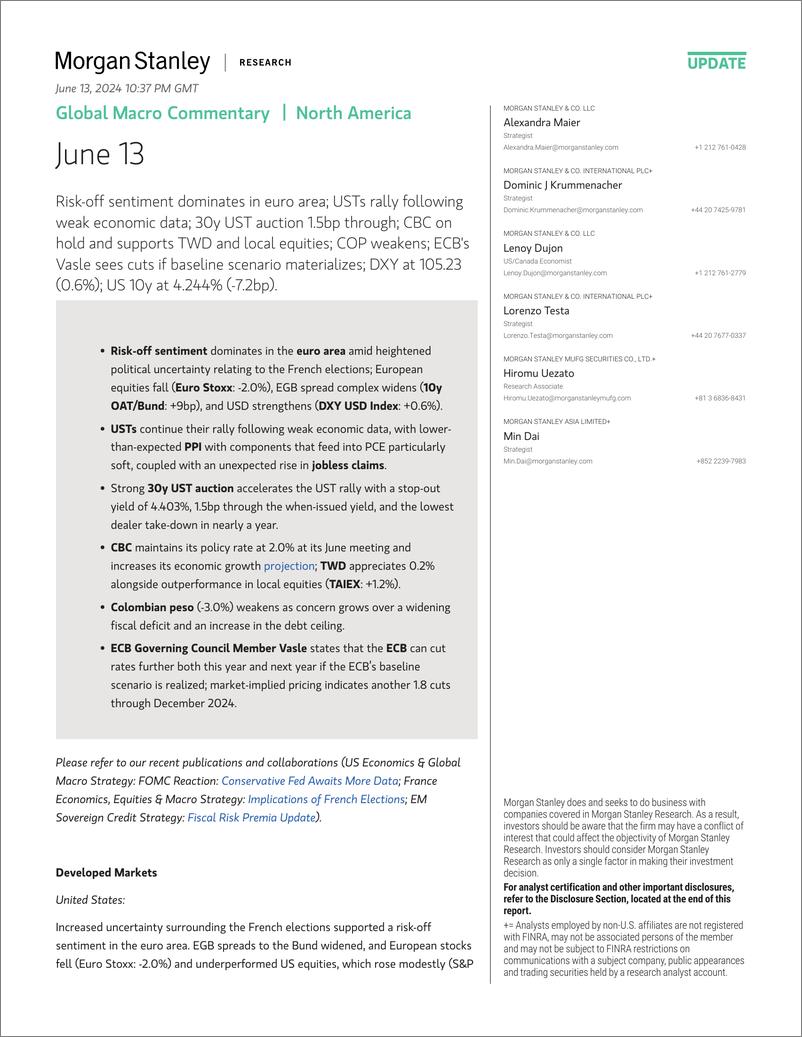 《Morgan Stanley Fixed-Global Macro Commentary June 13-108695179》 - 第1页预览图