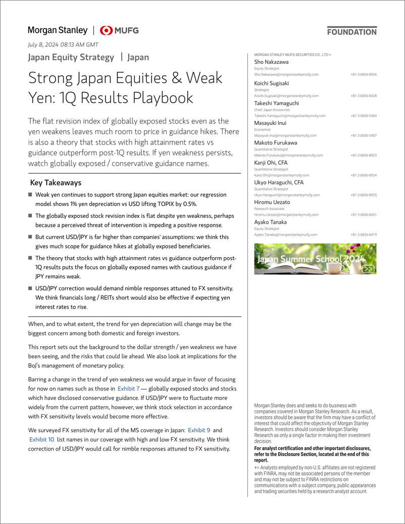 《Morgan Stanley Fixed-Japan Equity Strategy Strong Japan Equities  Weak Yen 1Q ...-109090659》 - 第1页预览图