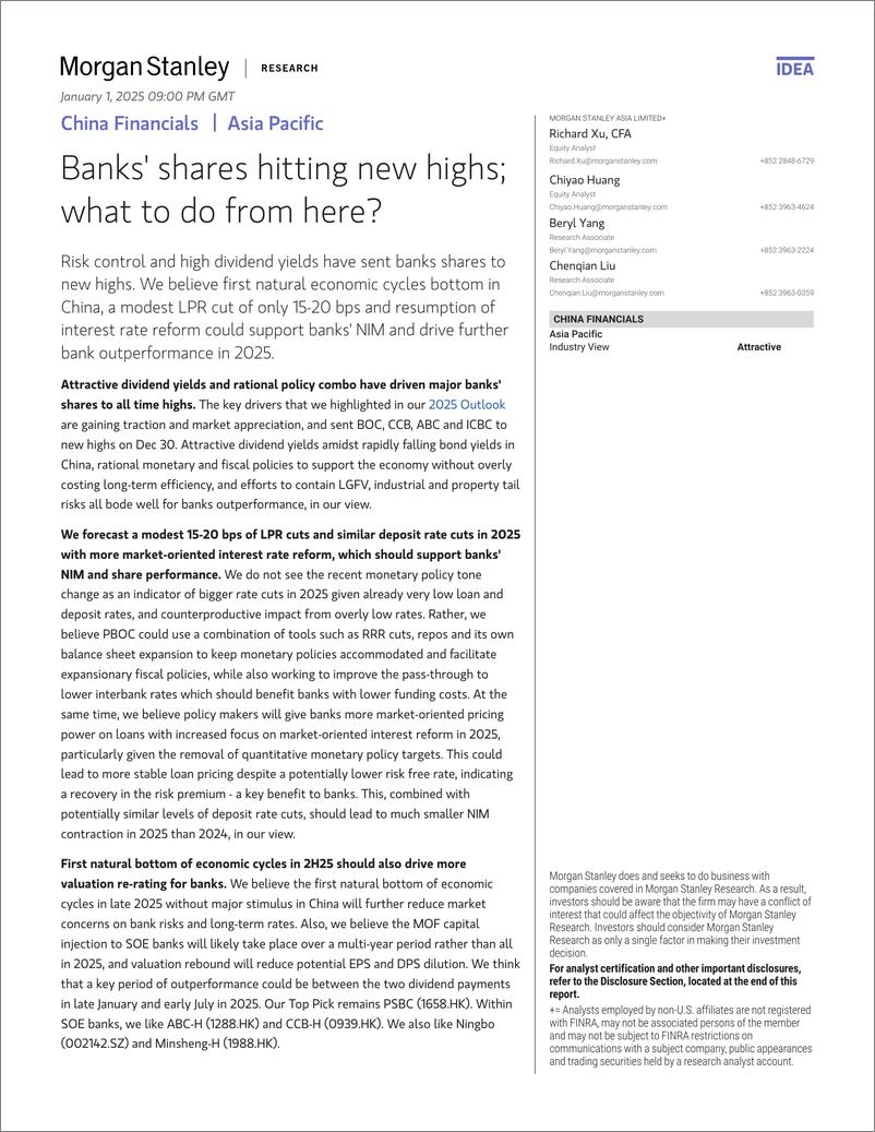 《Morgan Stanley-China Financials Banks shares hitting new highs; what to d...-112544329》 - 第1页预览图