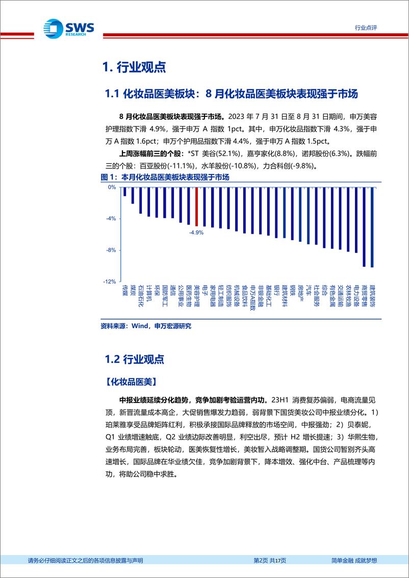 《化妆品医美行业月报：中报业绩延续分化趋势，竞争加剧考验运营内功-20230910-申万宏源-17页》 - 第3页预览图