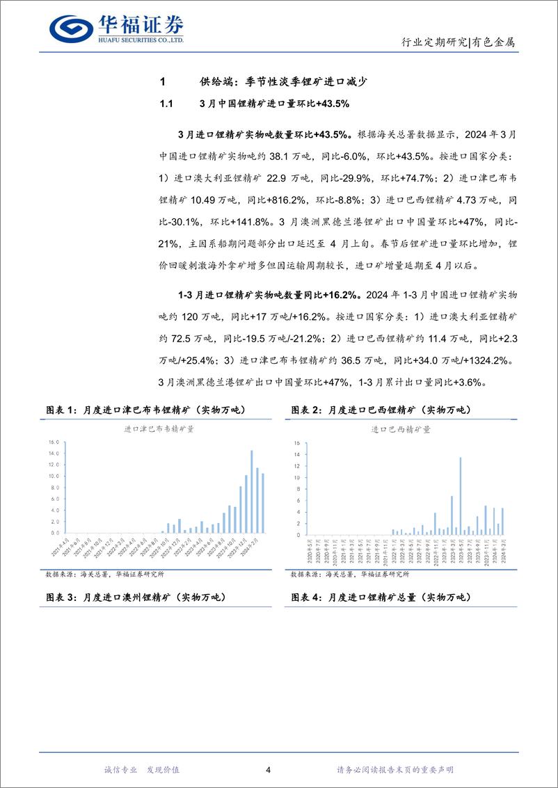 《有色金属行业锂产业链月度追踪：3月排产大增以及补库需求或致供小于需，供给增速大于需求增速锂价或将趋弱-240427-华福证券-18页》 - 第4页预览图