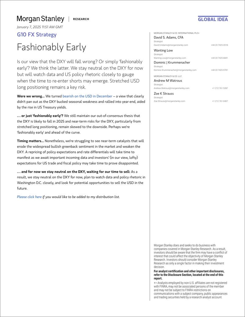 《Morgan Stanley Fixed-G10 FX Strategy Fashionably Early-112672586》 - 第1页预览图