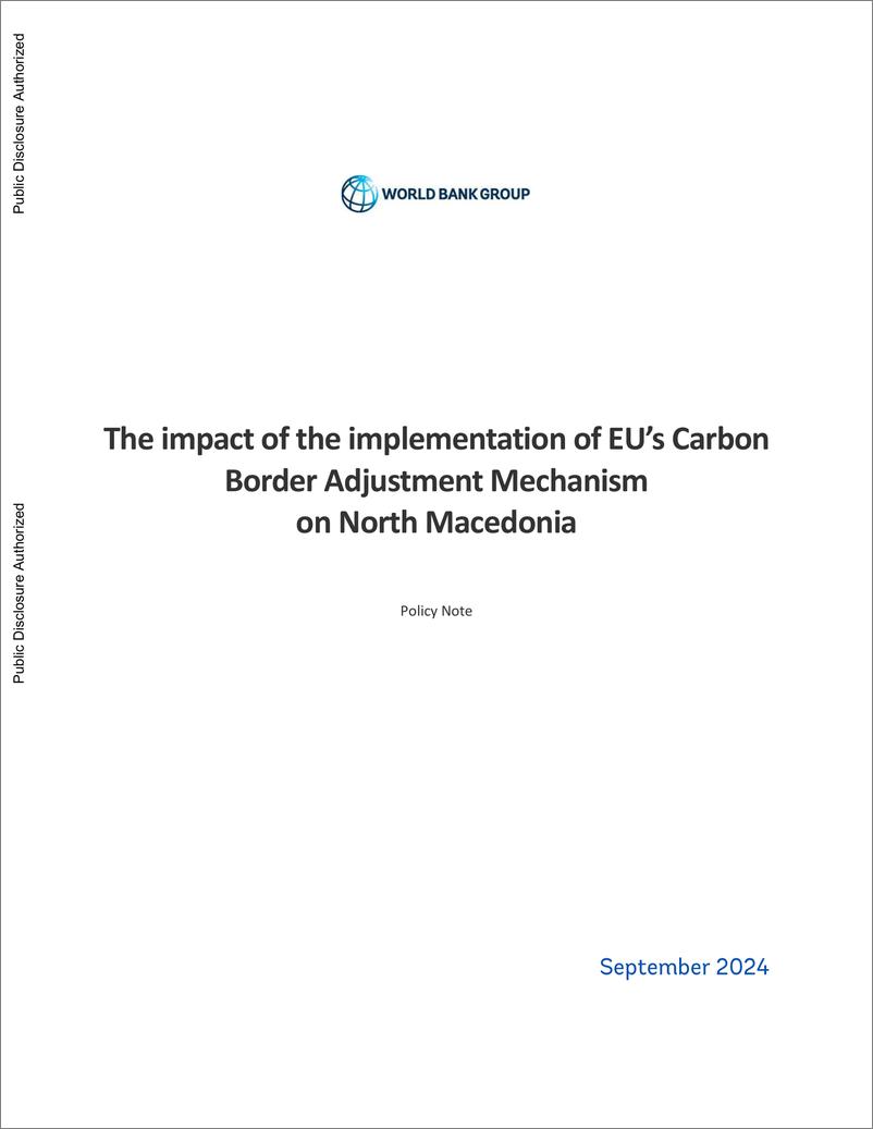 《世界银行-欧盟碳边界调整机制实施对北马其顿的影响（英）-2024-19页》 - 第1页预览图