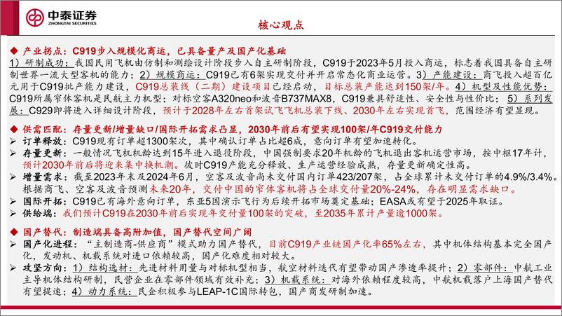 《中泰证券-国产大飞机专题报告一_C919批产和全面国产化加速_产业链迎景气拐点》 - 第2页预览图