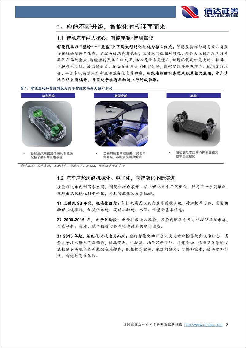 《信达证券：汽车行业深度研究：智能座舱：汽车智能化先锋，千亿蓝海国产化加速》 - 第8页预览图