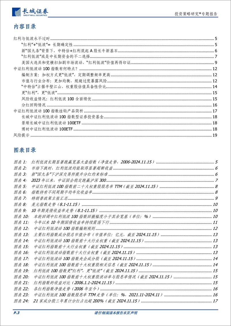 《红利低波＋100指数产品投资价值分析：以红利低波践行长期主义-241117-长城证券-20页》 - 第3页预览图