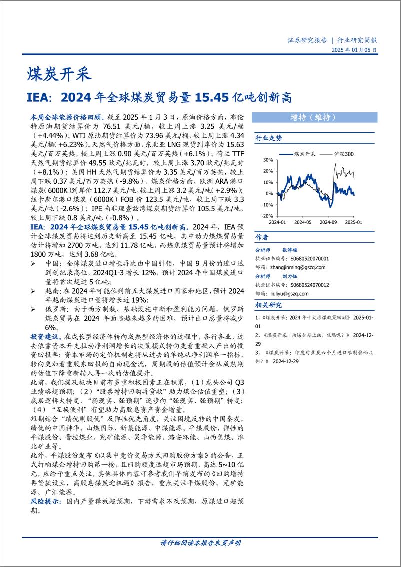 《煤炭开采行业研究简报-IEA：2024年全球煤炭贸易量15.45亿吨创新高-250105-国盛证券-12页》 - 第1页预览图