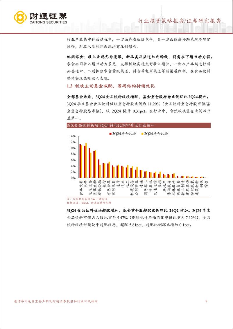 《食品饮料行业3Q24财报总结：风险释放，主动调整，逆势启航-241114-财通证券-38页》 - 第8页预览图