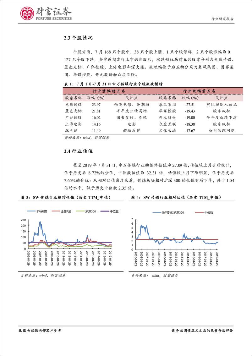 《传媒行业：聚焦业绩，关注中报高增长或经营改善明显个股-20190808-财富证券-13页》 - 第6页预览图