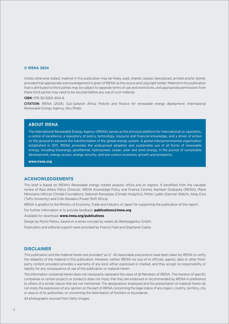 《【IRENA】撒哈拉以南非洲：可再生能源部署的政策和资金（英）》 - 第2页预览图