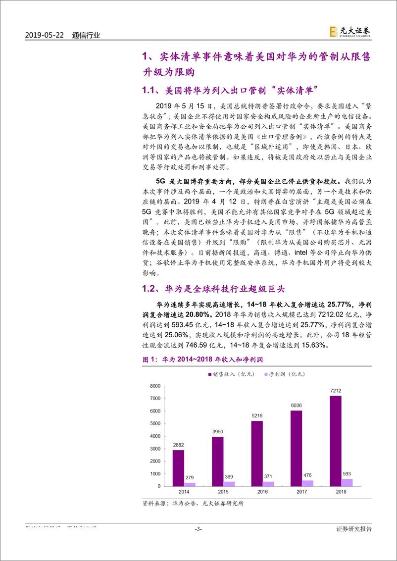 《通信行业华为系列跟踪报告之三：美国华为禁令短期影响可控，长期有望驱动中国科技产业崛起-20190522-光大证券-18页》 - 第4页预览图