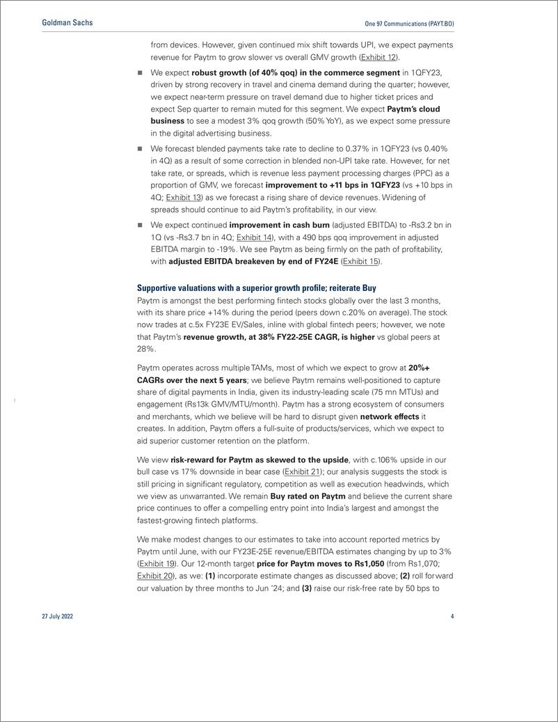 《One 97 Communications (PAYT.BO 1QFY23 previe Another quarter of elevated growth and improving margins; Buy(1)》 - 第5页预览图