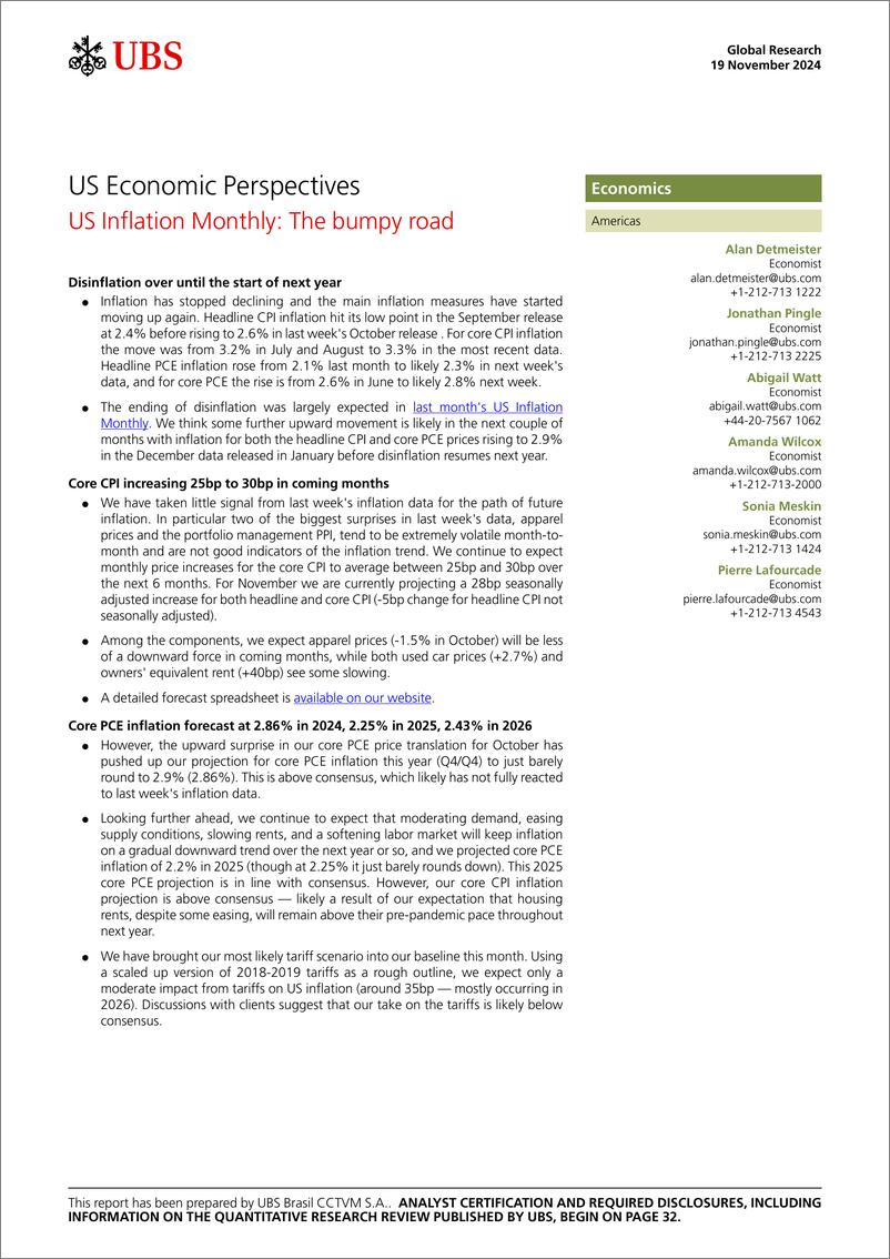 《UBS Economics-US Economic Perspectives _US Inflation Monthly The bumpy ro...-111683002 (1)》 - 第1页预览图