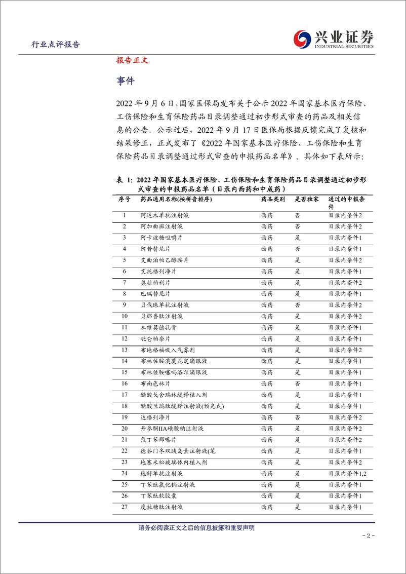 《生物医药行业：2022年医保初审名单公示，多类创新药品种入围》 - 第2页预览图