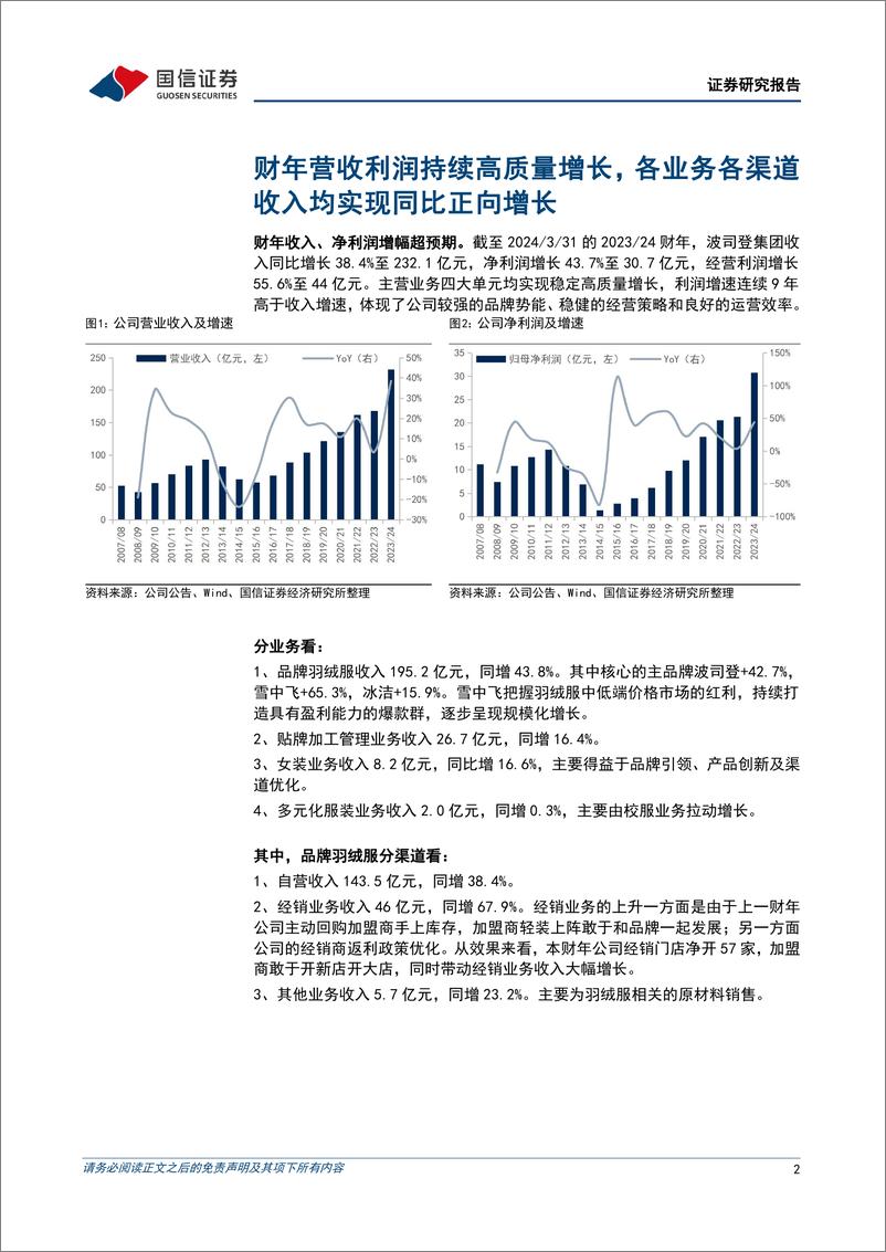 《波司登(03998.HK)2024财年净利润增长44%25，创新品类扩张成效显著-240628-国信证券-10页》 - 第2页预览图