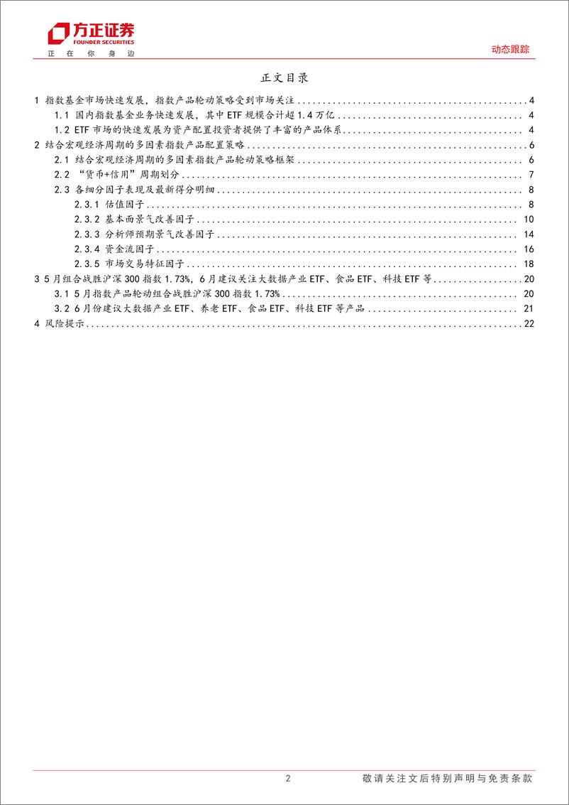 《动态跟踪：5月组合战胜沪深300指数1.73%，6月建议关注大数据产业ETF、食品ETF、科技ETF等产品-20230605-方正证券-23页》 - 第3页预览图