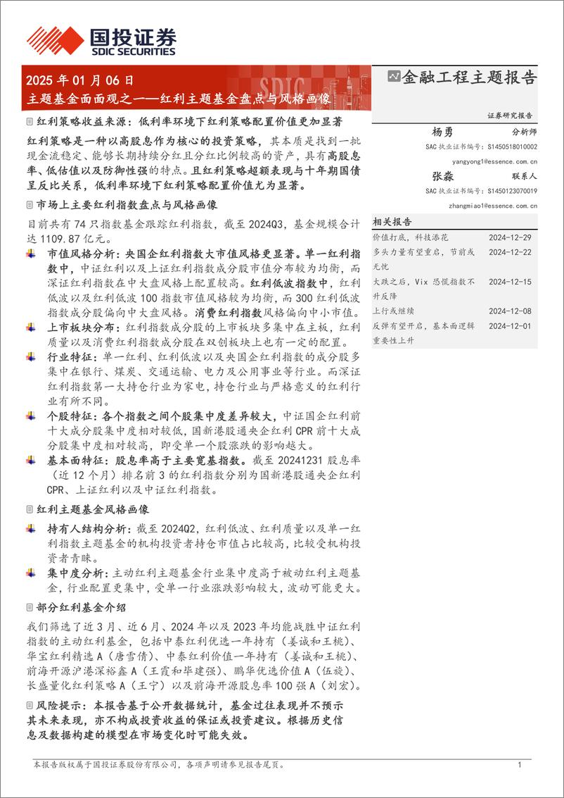 《主题基金面面观之一：红利主题基金盘点与风格画像-250106-国投证券-39页》 - 第1页预览图