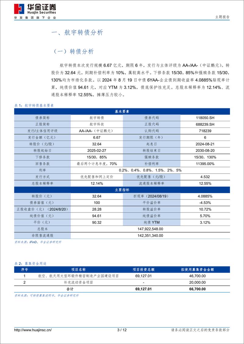 《航宇转债(118050.SH)申购分析：国内航空发动机环形锻件主研制单位之一-240820-华金证券-12页》 - 第3页预览图