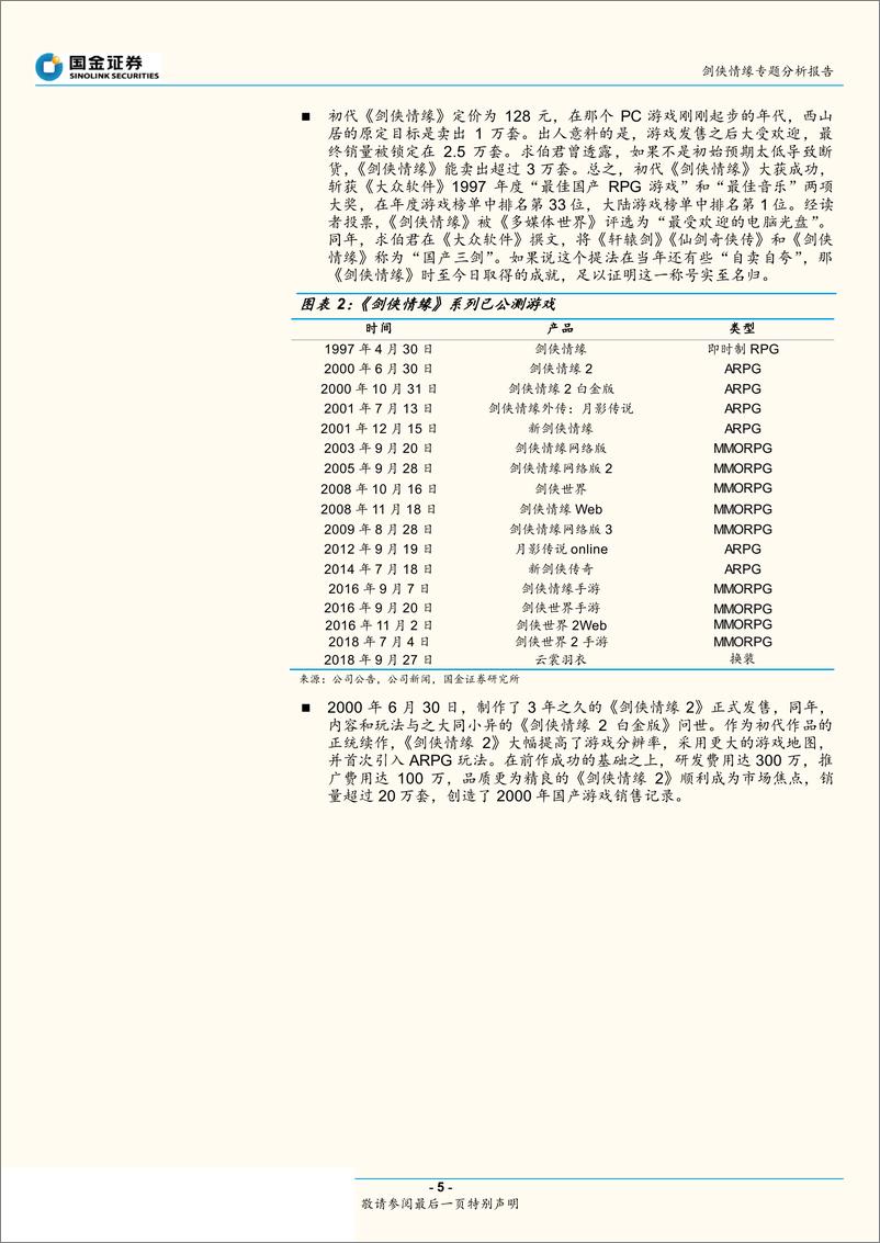 游戏行业：《剑侠情缘》的前世今生，仗剑为侠情难已，江湖夜雨十年灯-20190530-国金证券-39页 - 第6页预览图