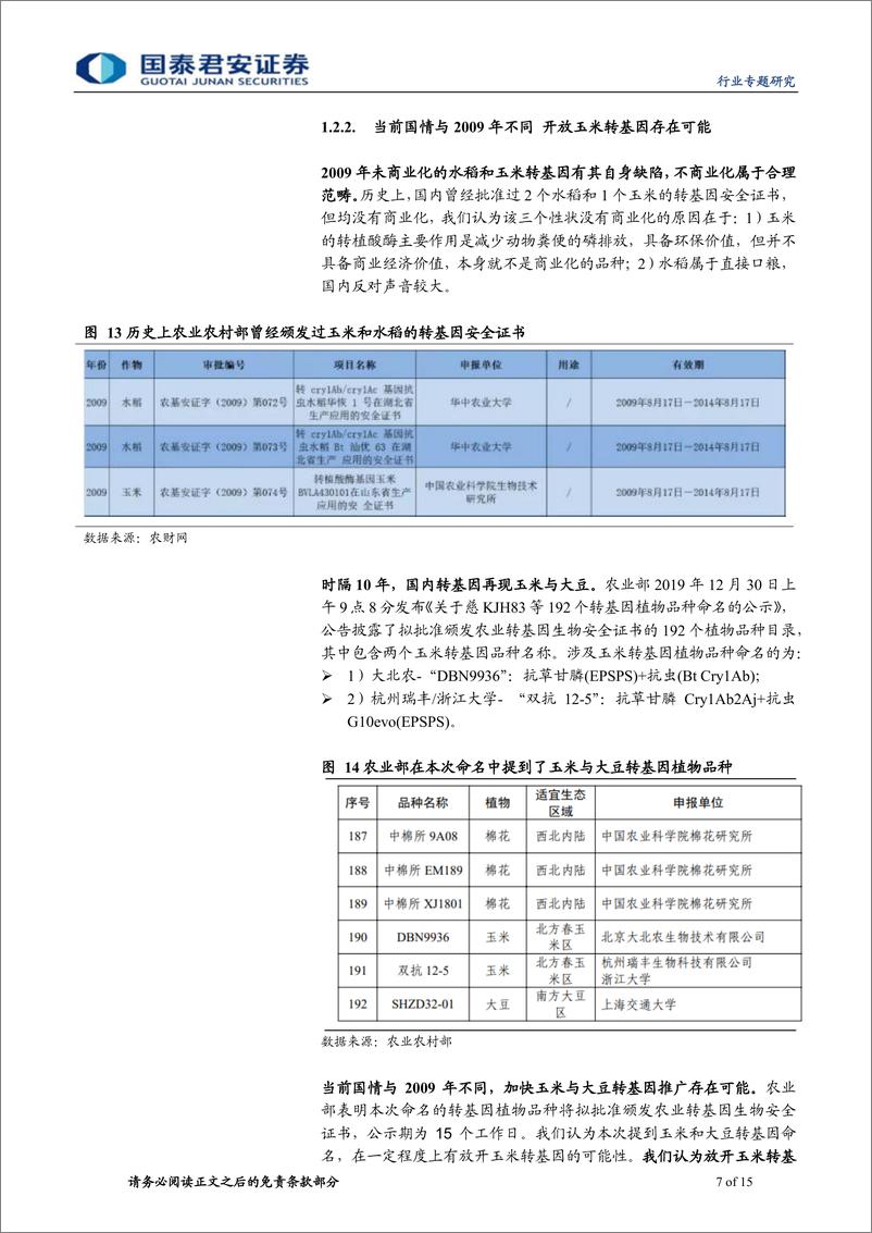 《农业转基因玉米专题研究：转基因带来量价提升，精选综合性龙头-20200104-国泰君安-15页》 - 第8页预览图