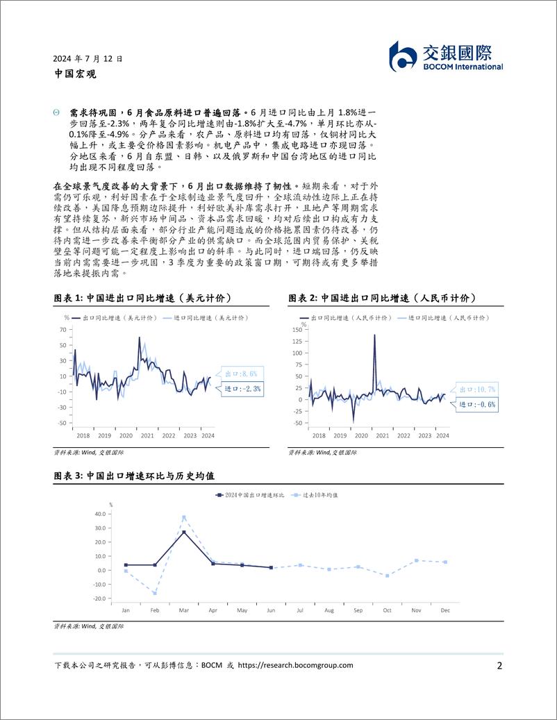 《中国宏观：中国6月进出口数据点评，出口延续韧性-240712-交银国际-10页》 - 第2页预览图