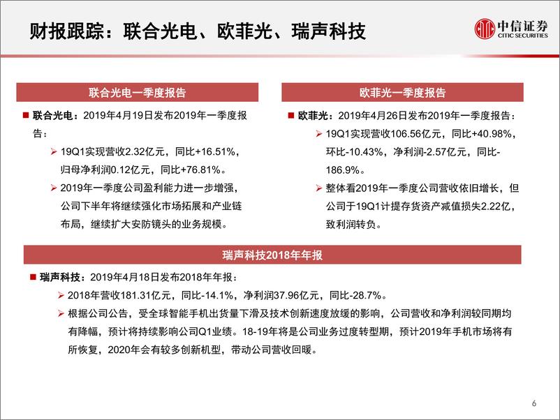 《光学行业2019年4月追踪月报：镜头市场仍盛，模组出货强势-20190515-中信证券-23页》 - 第8页预览图