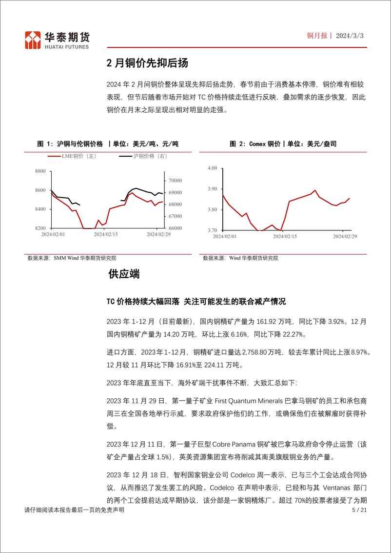 《铜月报：TC价格降至极低水平 供应端存较大隐患-20240303-华泰期货-21页》 - 第5页预览图