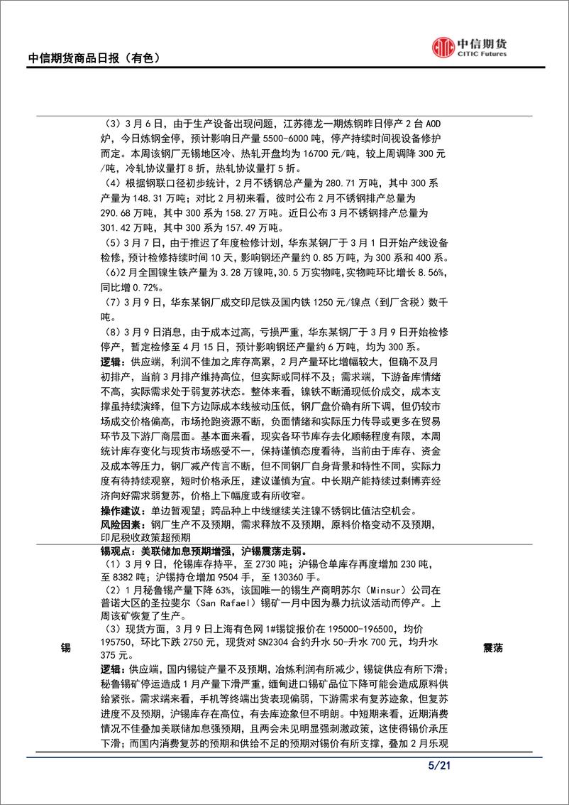 《有色产品每日报告：静待美联储政策指引，有色金属价格震荡回落-20230310-中信期货-21页》 - 第6页预览图