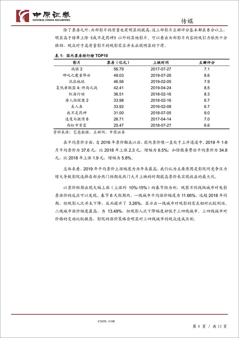 《传媒行业专题研究：国庆档电影市场展望，低基数下票房有望大幅增长，但仍需以长线逻辑看待-20190919-中原证券-11页》 - 第5页预览图