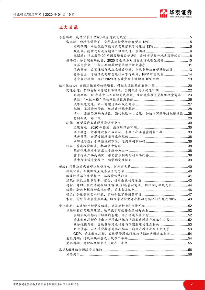 《建材建筑行业2020年基建投资展望及相关投资机会梳理基建春来发新枝，旧改更著消费花-20200419-华泰证券-58页》 - 第3页预览图