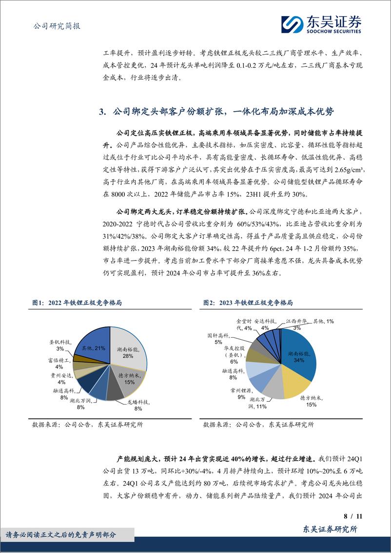 《湖南裕能-301358.SZ-铁锂龙头份额持续扩张，加工费触底盈利有望逐步修复-20240402-东吴证券-11页》 - 第8页预览图