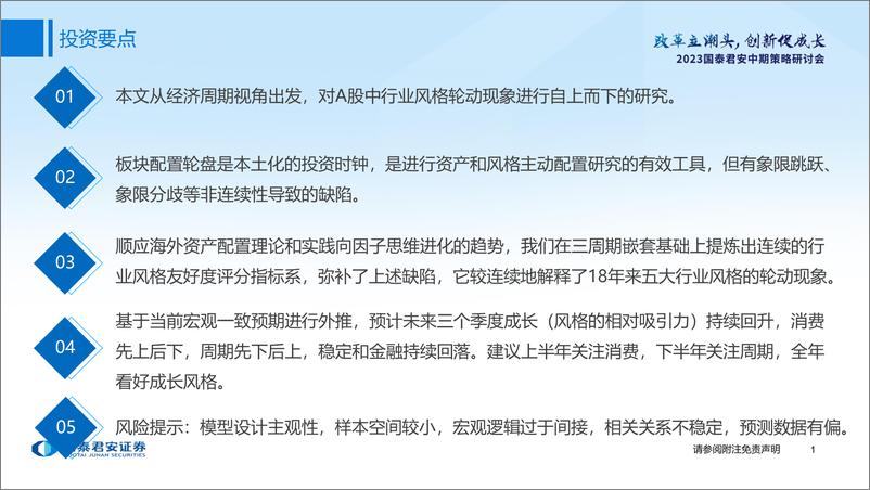 《从板块配置轮盘到5大行业风格友好度评分指标：行业风格轮动背后的周期线索-20230622-国泰君安-34页》 - 第3页预览图