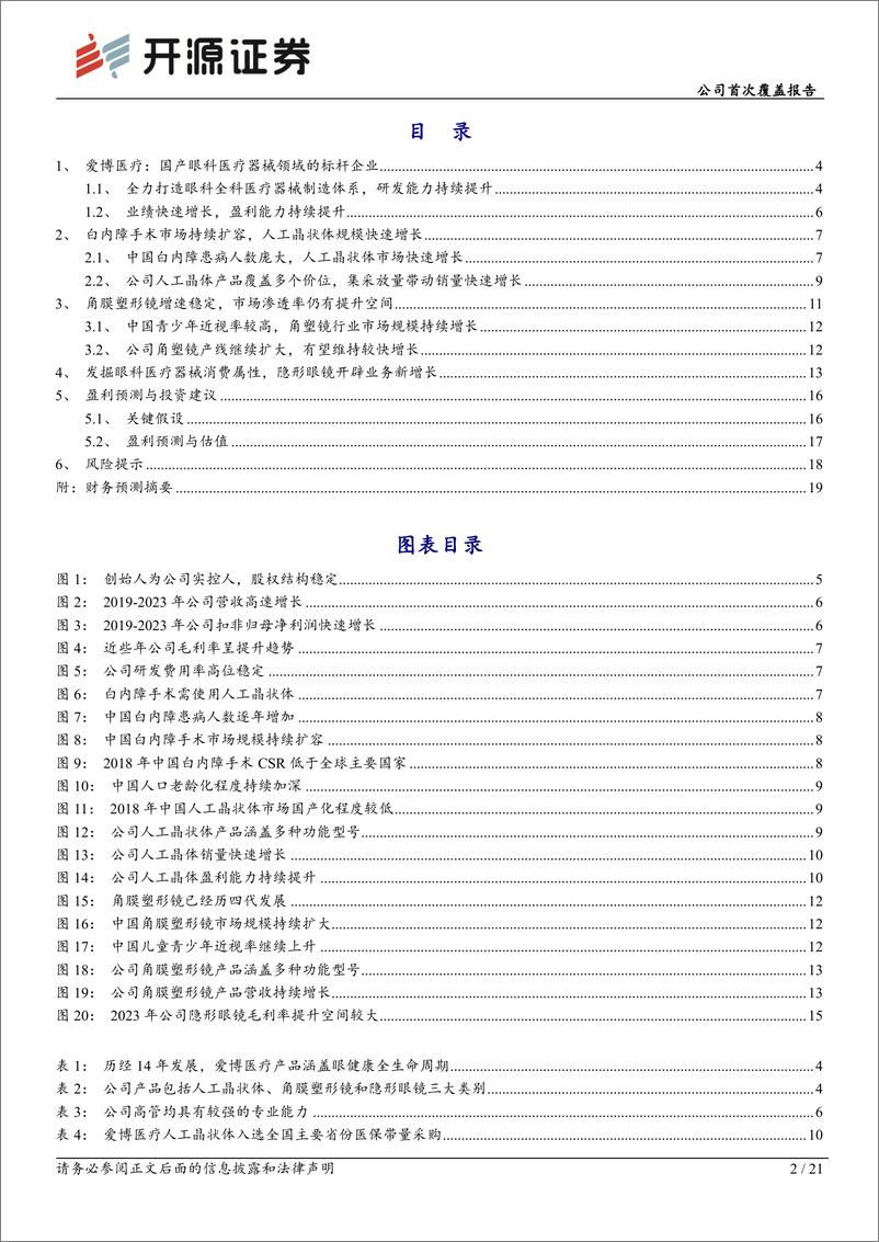 《爱博医疗(688050)公司首次覆盖报告：国产人工晶体标杆企业，掘金隐形眼镜蓝海市场-240626-开源证券-21页》 - 第2页预览图