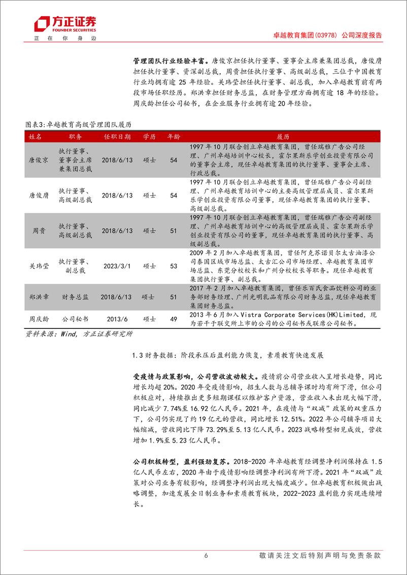 《卓越教育集团(03978.HK)公司深度报告：华南K12综合服务商龙头，竞争格局优化龙头有望率先受益-240412-方正证券-28页》 - 第6页预览图