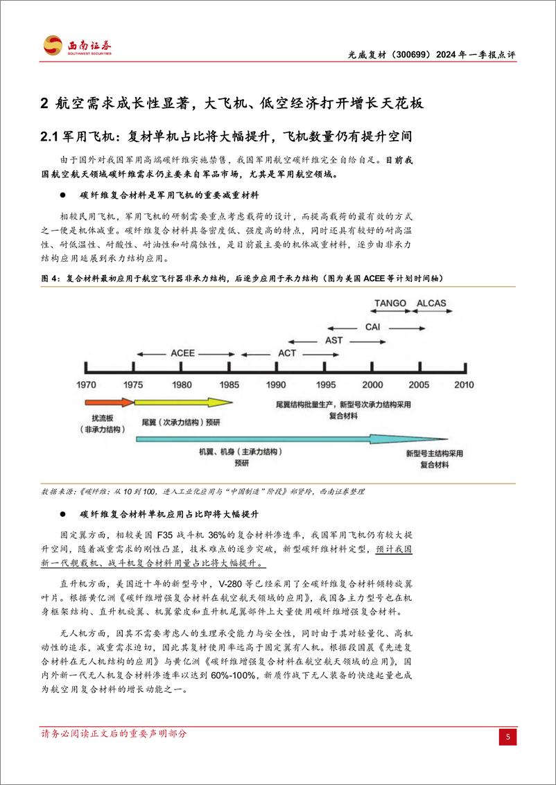 《光威复材(300699)2024年一季报点评：一季度业绩相对稳健，股权激励计划调整激发内生动力-240507-西南证券-16页》 - 第5页预览图