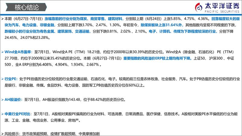 《全市场与各行业估值跟踪：中外股票估值追踪及对比-20220702-太平洋证券-27页》 - 第4页预览图